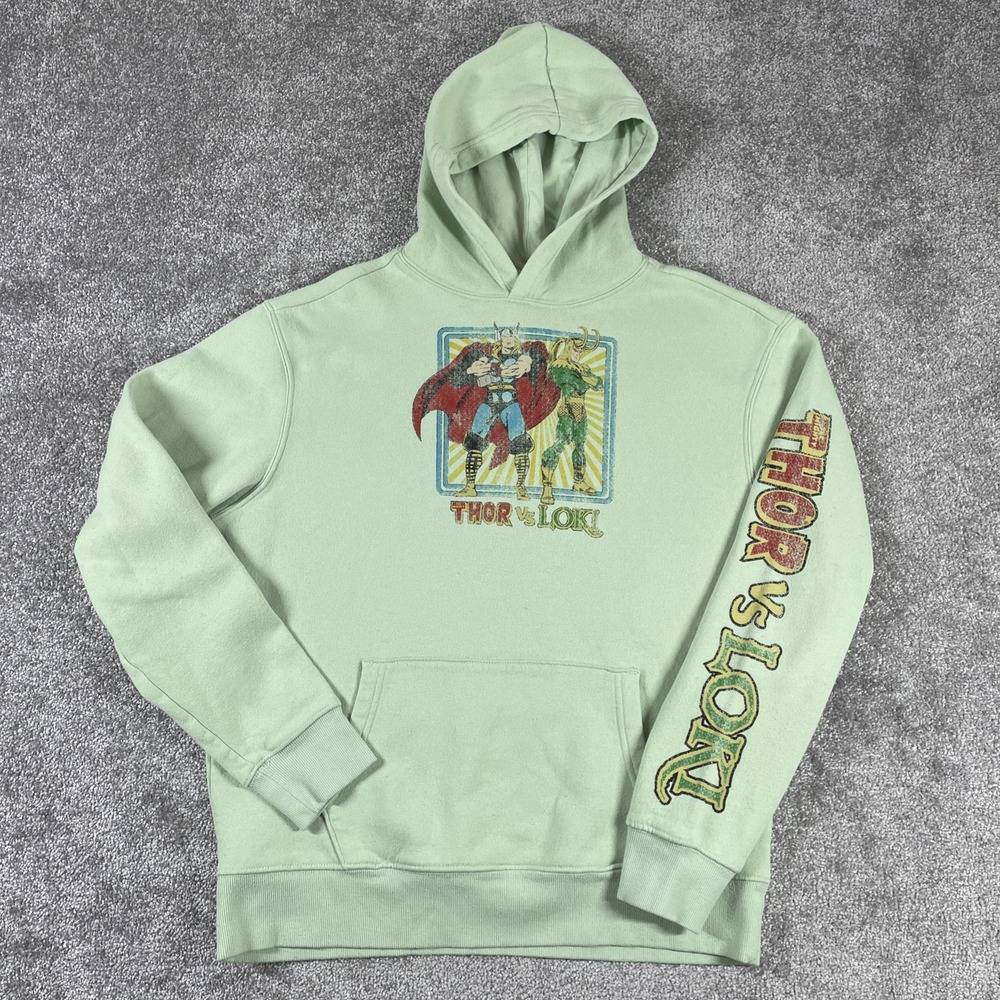Marvel Hoodie Mens Medium Tall‎ Thor vs Loki Comics Fleece Sweatshirt Green
